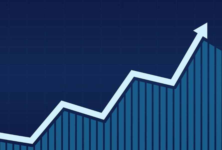 Startup growth chart with arrow moving up